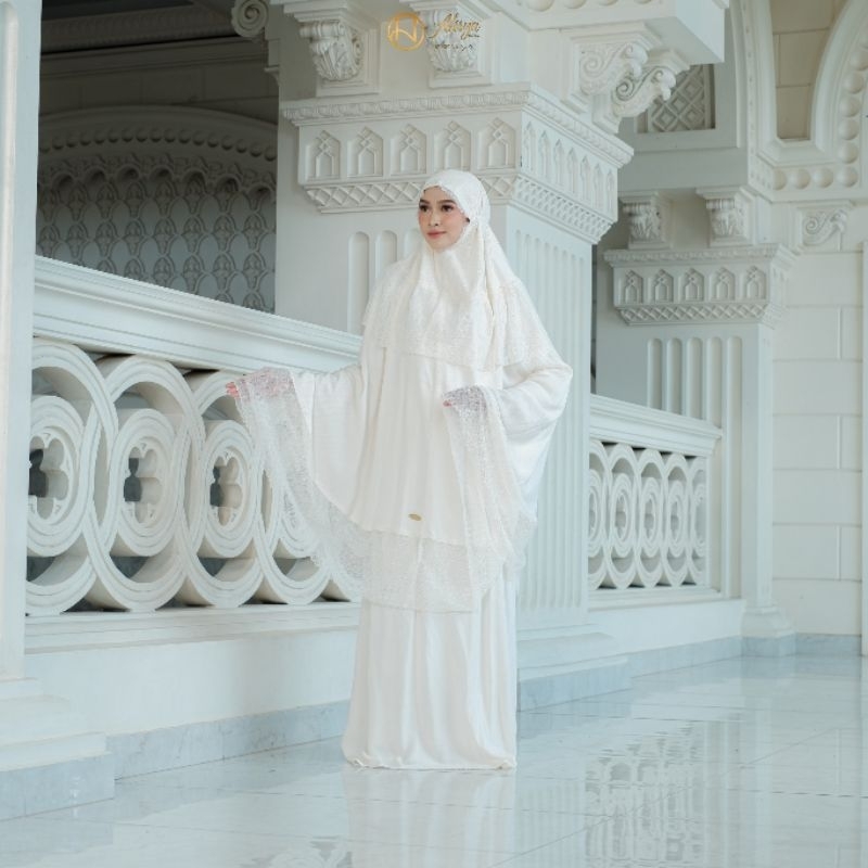 Mukena Silk Premium lylia Lace Series Alisya By Olive | Mukena Dewasa Luxary Lux Mewah | Hampers wit