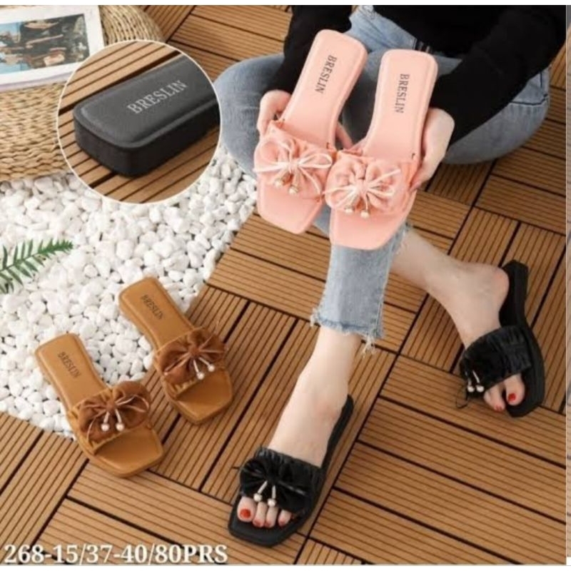 Sandal Selop Jelly Wanita Pita Mutiara Breslin 268-15 Size 37-40 Kekinian