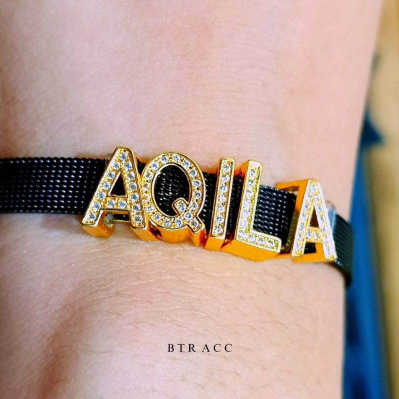 Liontin Huruf Inisial Alfabet Untuk Gelang Gesper Titanium dan gelang CRYSTAL ceko