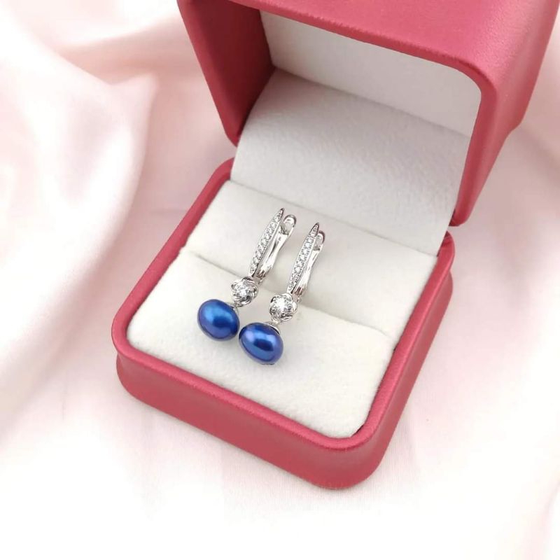 Mandraguna - Giwang Mutiara Tawar Rangka Rodium - Anting Mutiara Tawar Asli - Anting Rangka Rodium G