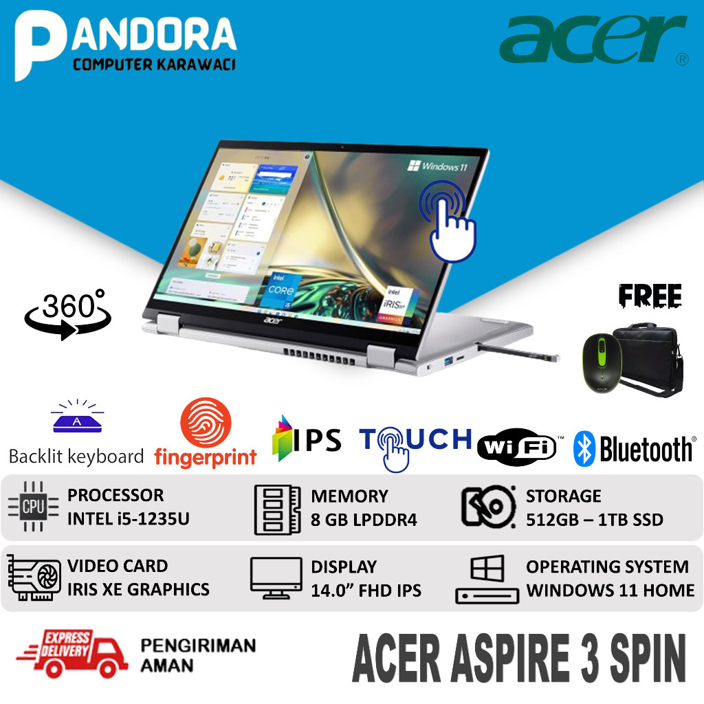 ACER ASPIRE 3 SPIN 14 TOUCH i5 1235U 8GB 512GB 14.0" FHD IPS WIN 11