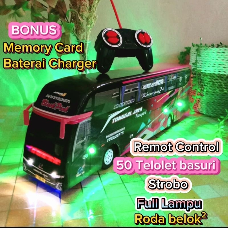 Miniatur bus telolet basuri remot strobo bis mainan tunggal jaya black pink bus jetbus 5