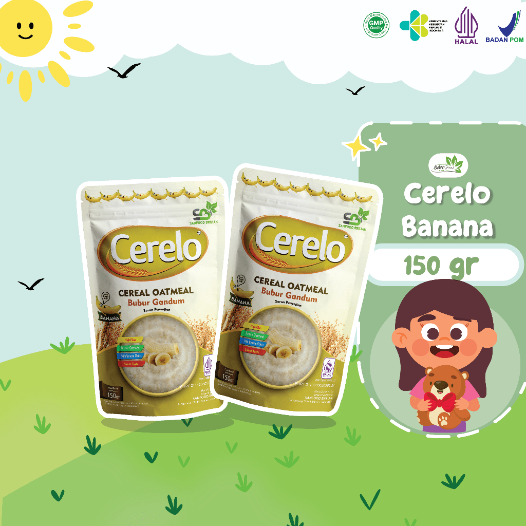 

SANFOOD BRILIAN Cerelo Banana Oatmeal Enak Bergizi Cocok Untuk Semua Usia 150gr