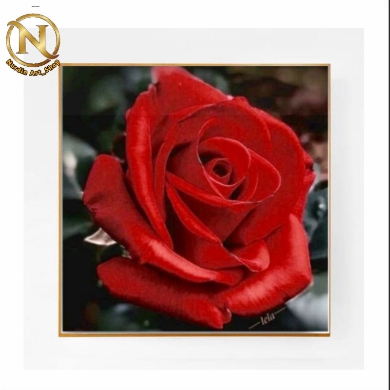 Lukisan Bunga Mawar merah//hiasan dinding plus Frame