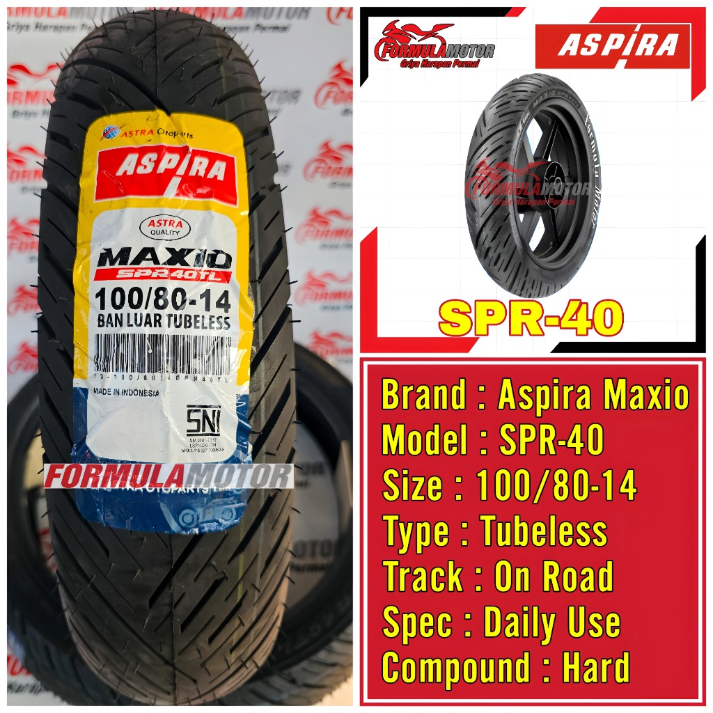 100/80-14 Aspira Maxio SPR-40 SPR40 Ring 14 Tubeless (Hard Compound) Ban Belakang Motor Vario-150/LED Tubles
