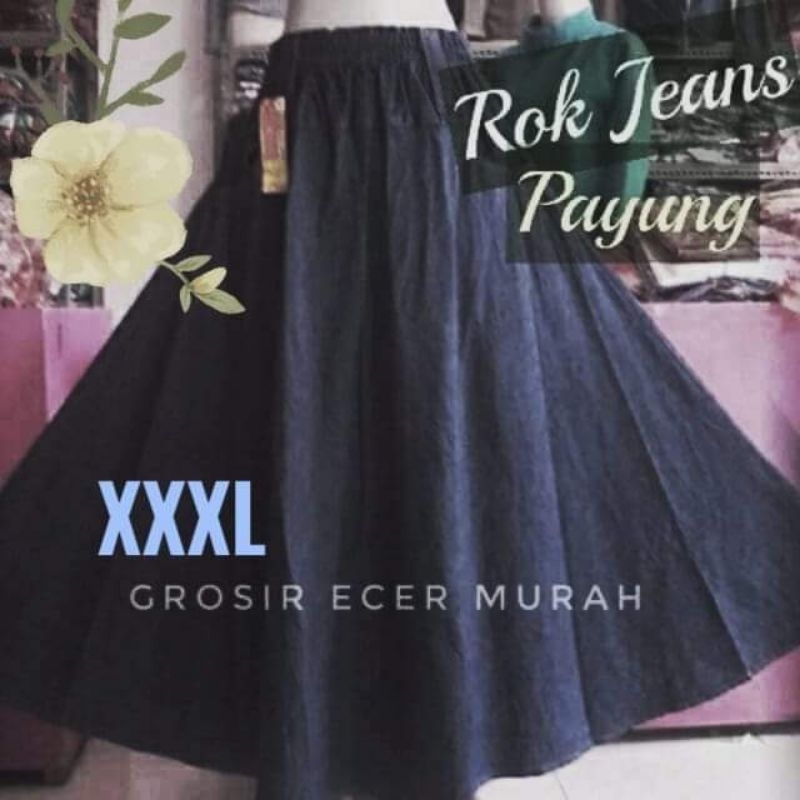 ROK JEANS PAYUNG Jumbo polos super lebar Rok panjang wanita
