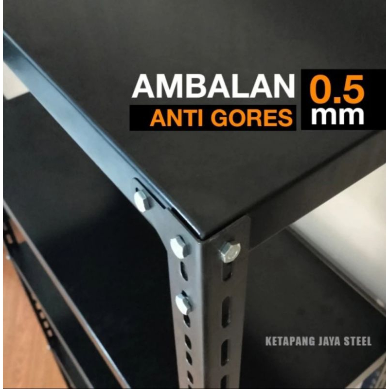 Ambalan Rak Besi Siku Lubang Hitam, (0.5mm) dan ANTI KARAT