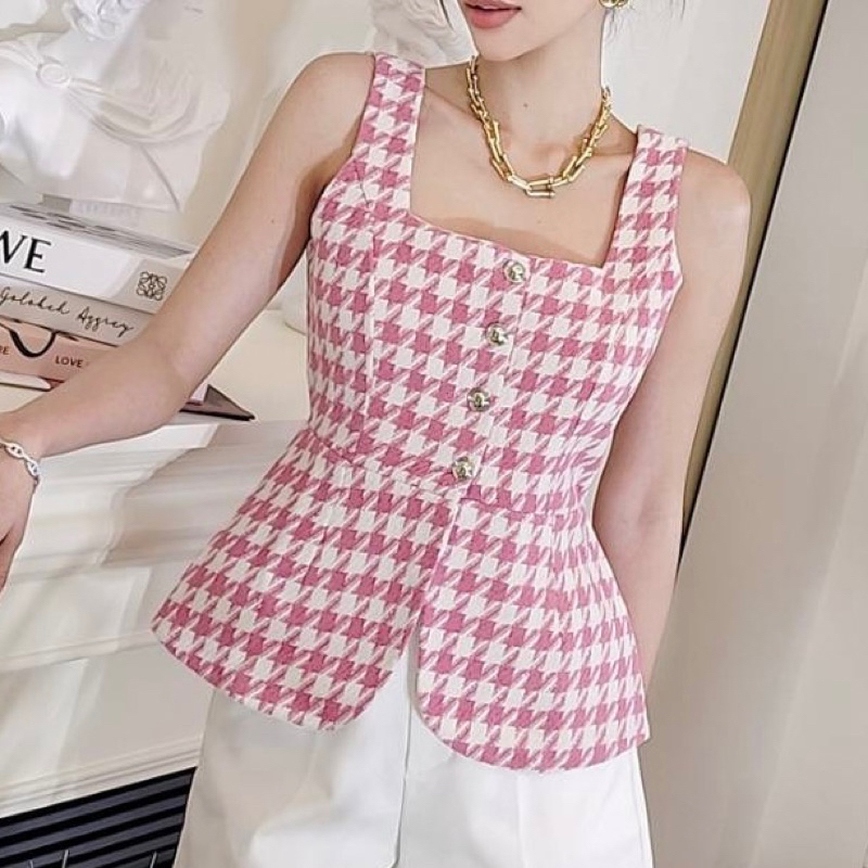 GIA TOP | souri.id | Tanktop Sleeeveless vest Houndstooth | atasan wanita