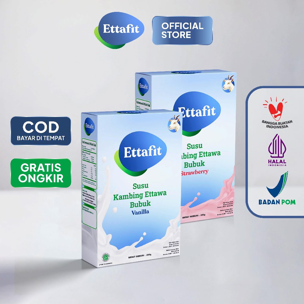 

Ettafit - Susu Kambing Etawa Bubuk Rasa Varian Vanilla dan Strawberry 200 gram Original Natural