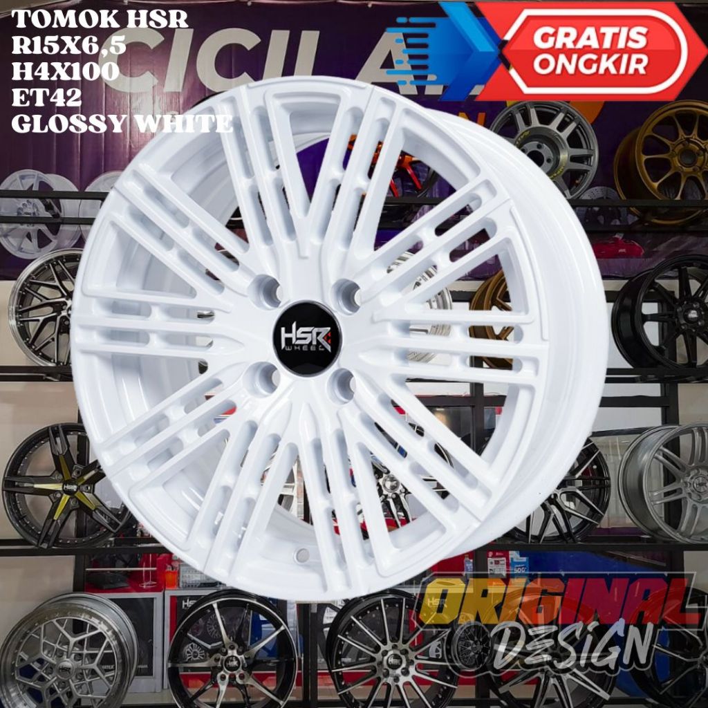 Velg Mobil Ring 15 HSR TOMOK R15 LEBAR 6,5 INCH BAUT 4 ET42 WHITE PUTIH