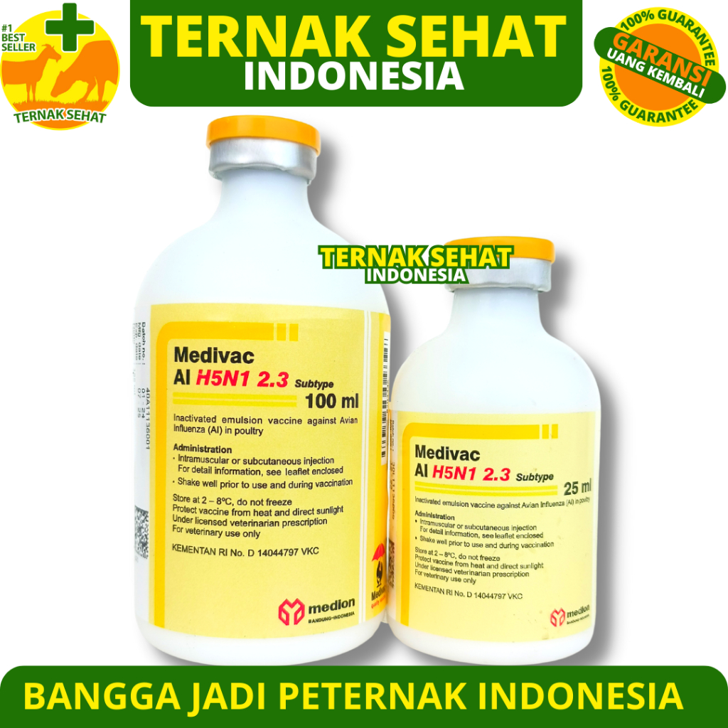 VAKSIN AI H5N1 2.3 DOSIS 50 EKOR (25ML) & 200 EKOR (100ML) MEDIVAC MEDION - Vaksin Ayam Avian Influe