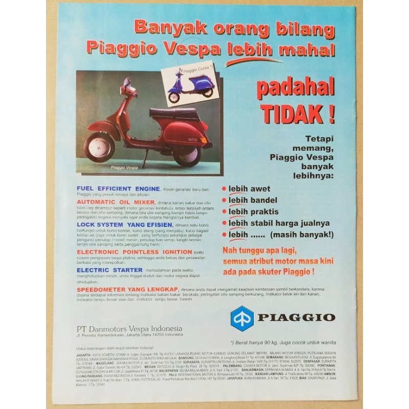 Iklan cetak jadul Piaggio Vespa - original dari majalah lawas tahun 1997