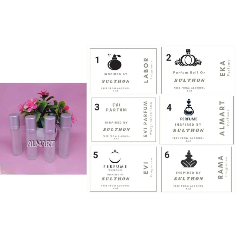 parfum roll on 8ml siap pakai stiker bisa pakai nama toko dan desain sendiri