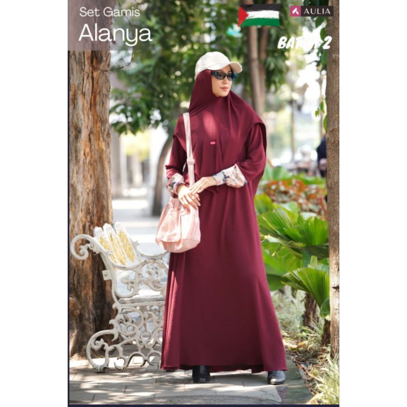 GAMIS AULIA ALANYA HITAM MARON SEDERHANA CRINGKLE BUSUI