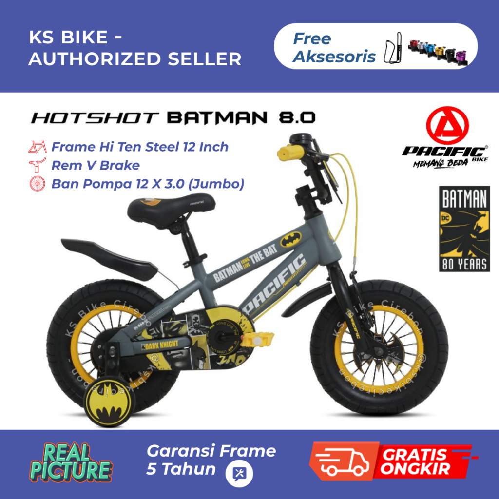 Pacific Hotshot Batman 8.0 12 16 18 Inch Sepeda Anak BMX Roda Samping 3 Spakbor Depan Belakang Frame