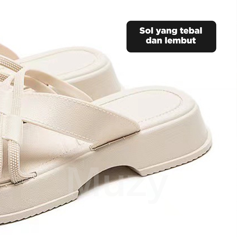 Promo Muzy Sendal Wanita Sendal Wedges Sendal Hak Tahu Wanita Sendal Karet Heels Empuk Anti Slip