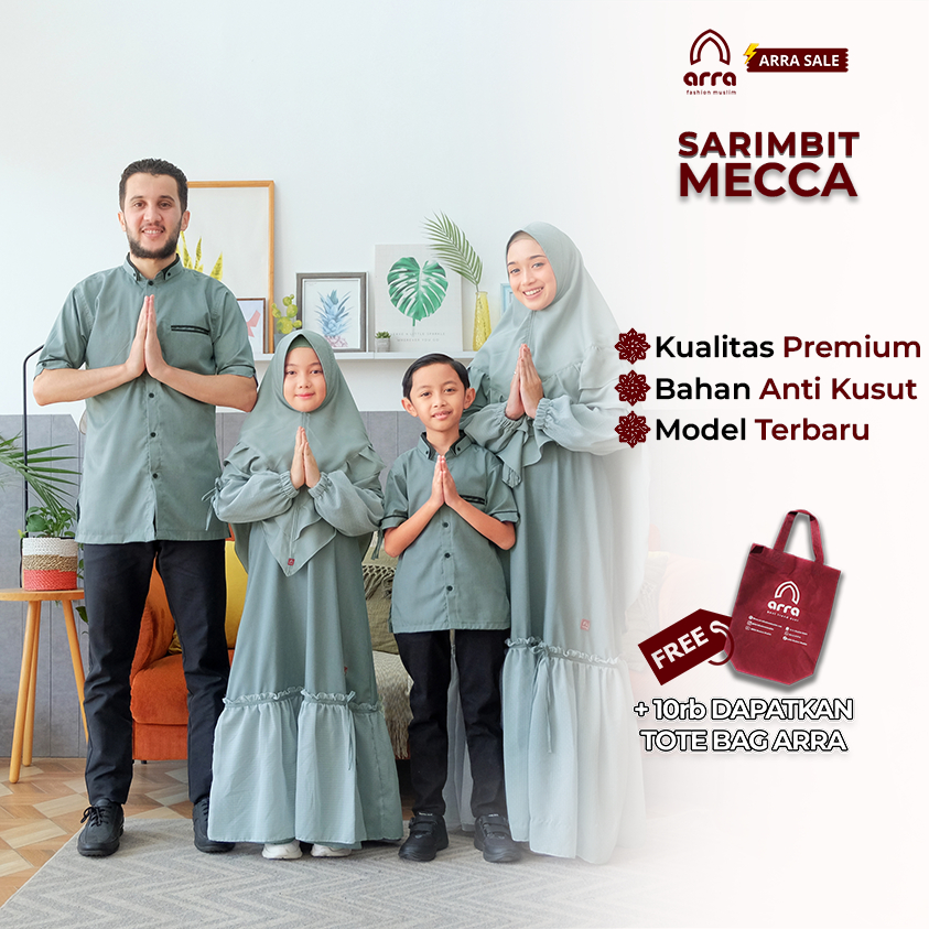 ARRA - Sarimbit Mecca (Koko, Gamis, Kerudung) Sage Green Bahan Ceruty Baby Doll Premium Lembut