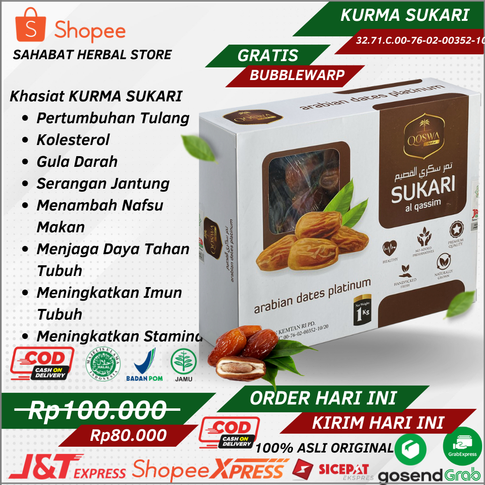 

Kurma Sukari 1 kg Asli Original Kurma Sukari Premium Kurma Sukari Ember Terbukti Nikmat Lezat Dan Empuk Sukkary Al Qoswa