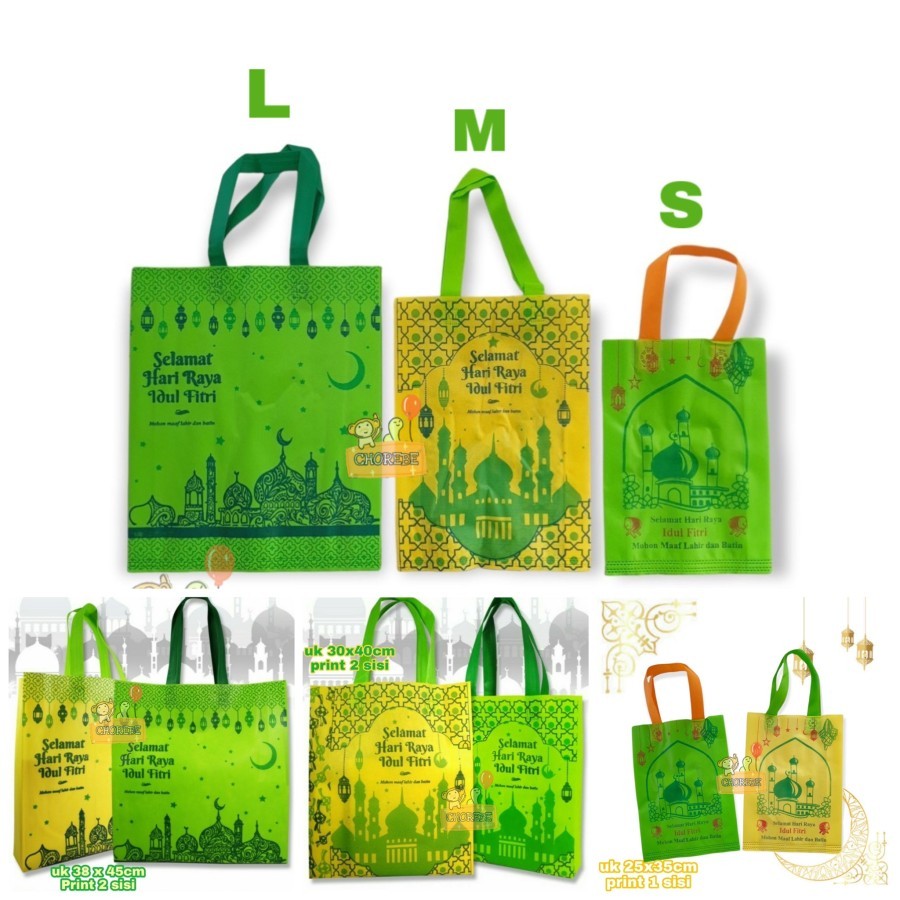 

Lusinan 12Pcs Goodie Bag Tas Spunbond Kantong Souvenir Hampers Idul Fitri Lebaran