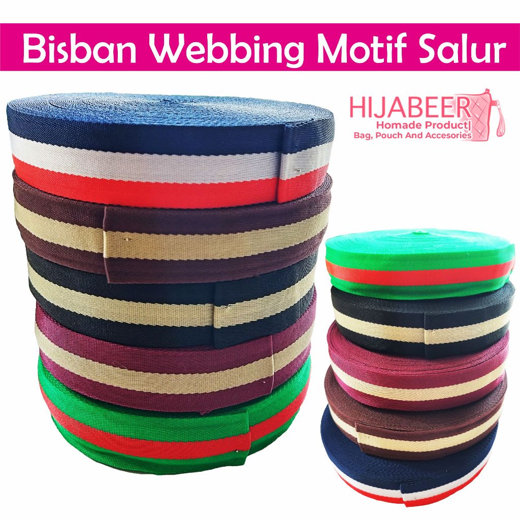 Tali Bisban Motif Salur 4cm  Harga Per ROLL - Tali Bisban Motif GC (GUCCI) Tali Webbing Per ROLL - T