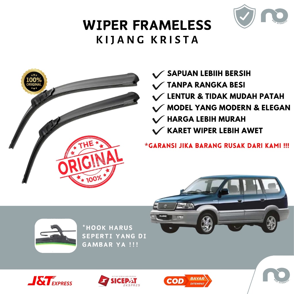 Wiper Mobil Frameless Kijang Krista/Kapsul Sepasang Isi 2 Pcs Kanan Kiri  Wiper Kaca Mobil Kijang Kr