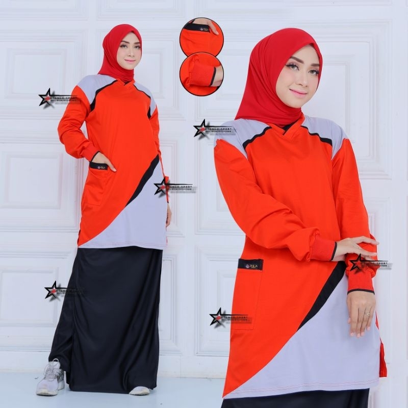 Setelan baju olahraga senam tunik wanita muslimah celana rok (ROCELA) / setelan Baju senam muslimah