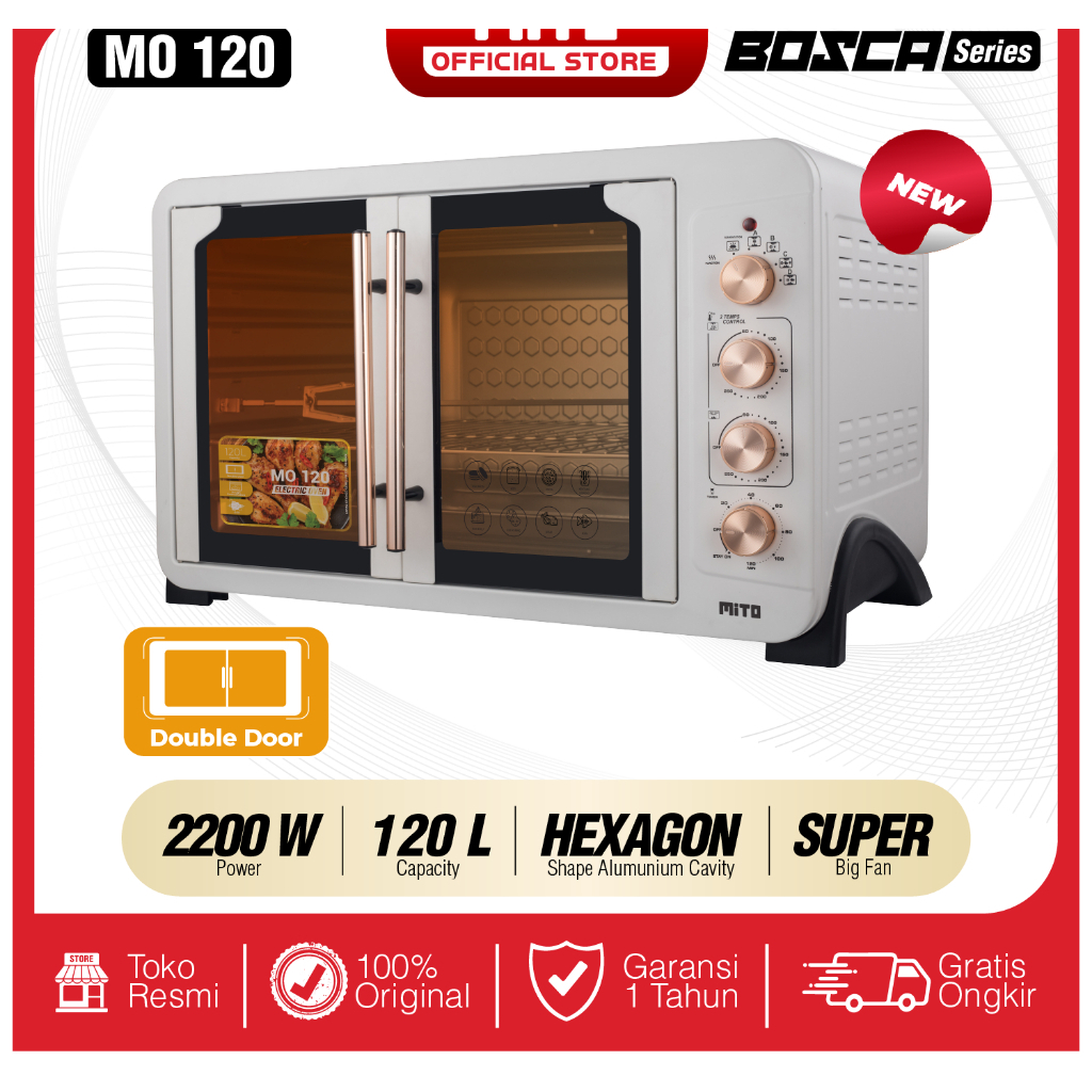 MITO Oven Listrik Bosca Series MO120 double door 120L | Pemanggang makanan kapasitas besar -  White