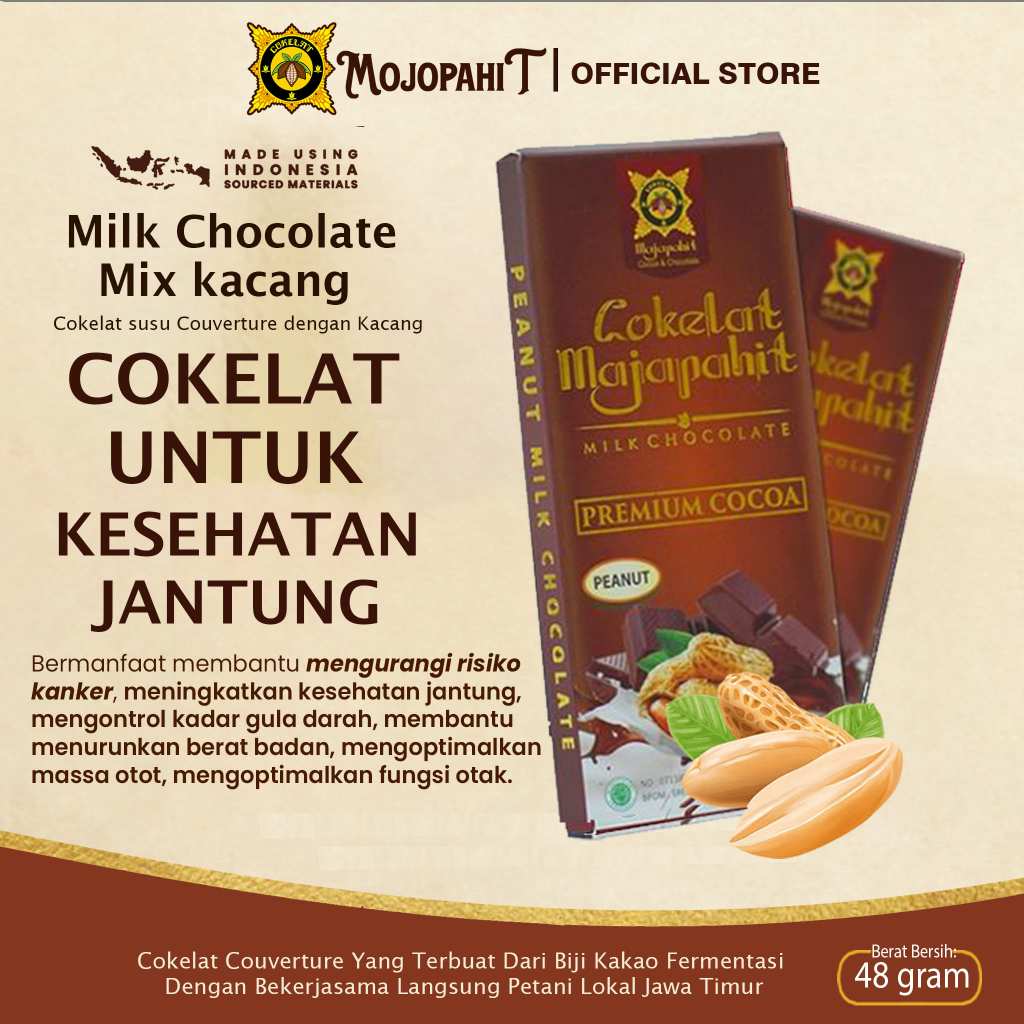 

Cokelat Mojopahit Bar 48 gr | Milk Chocolate Peanut (Kacang) | Cokelat Isi Kacang