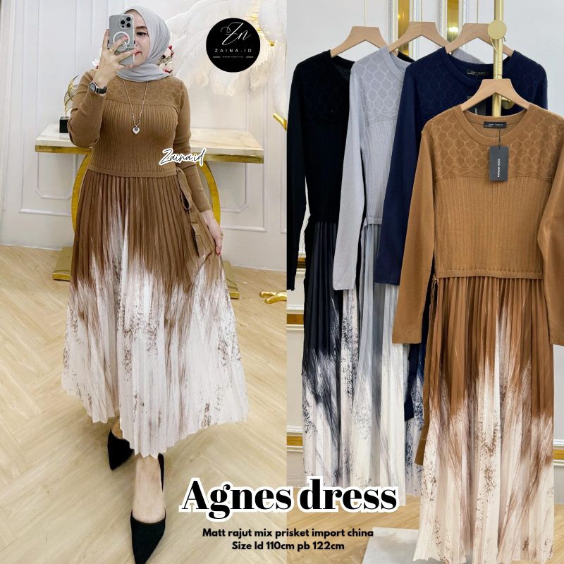 NEW Agnes Dress Zara Woman | BEST SELLER | Mat Rajut Mix Prisket Import China | Dress Plisket Lebaran | Gamis Lebaran
