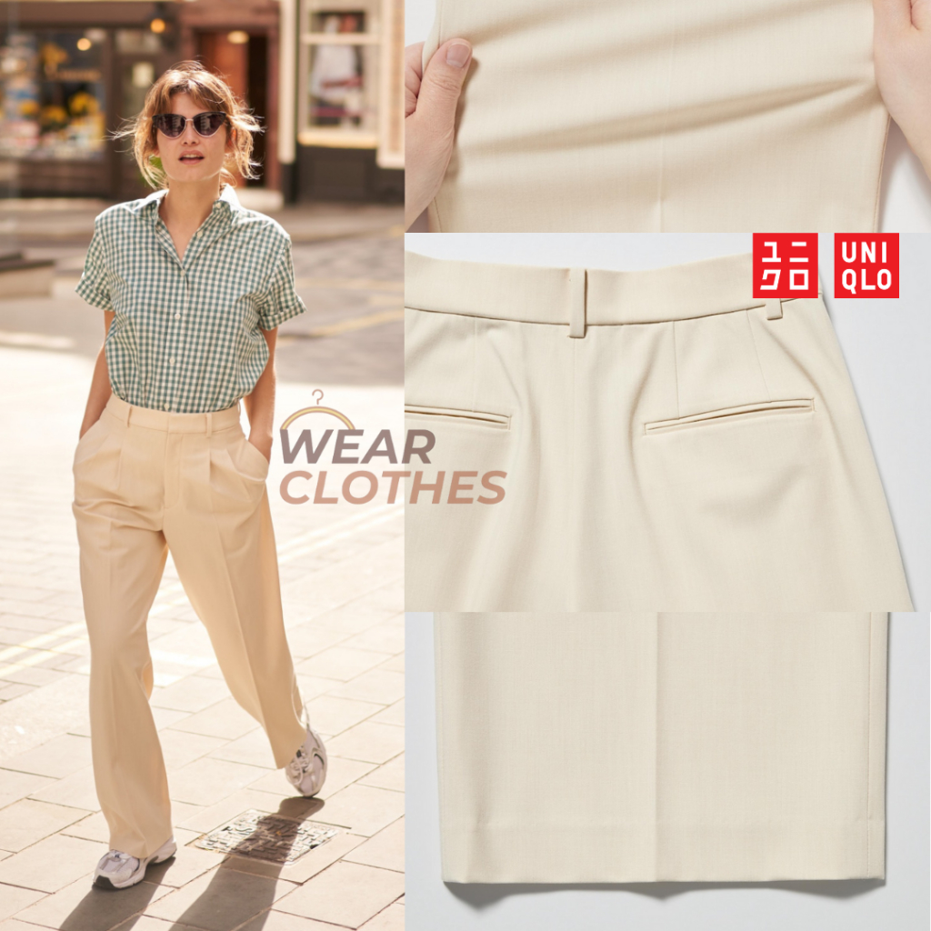 Celana Panjang Uniqlo ORIGINAL [Wide-Fit Pleated Pants] Celana Panjang Cowok / Slim Fit Chino Pria D