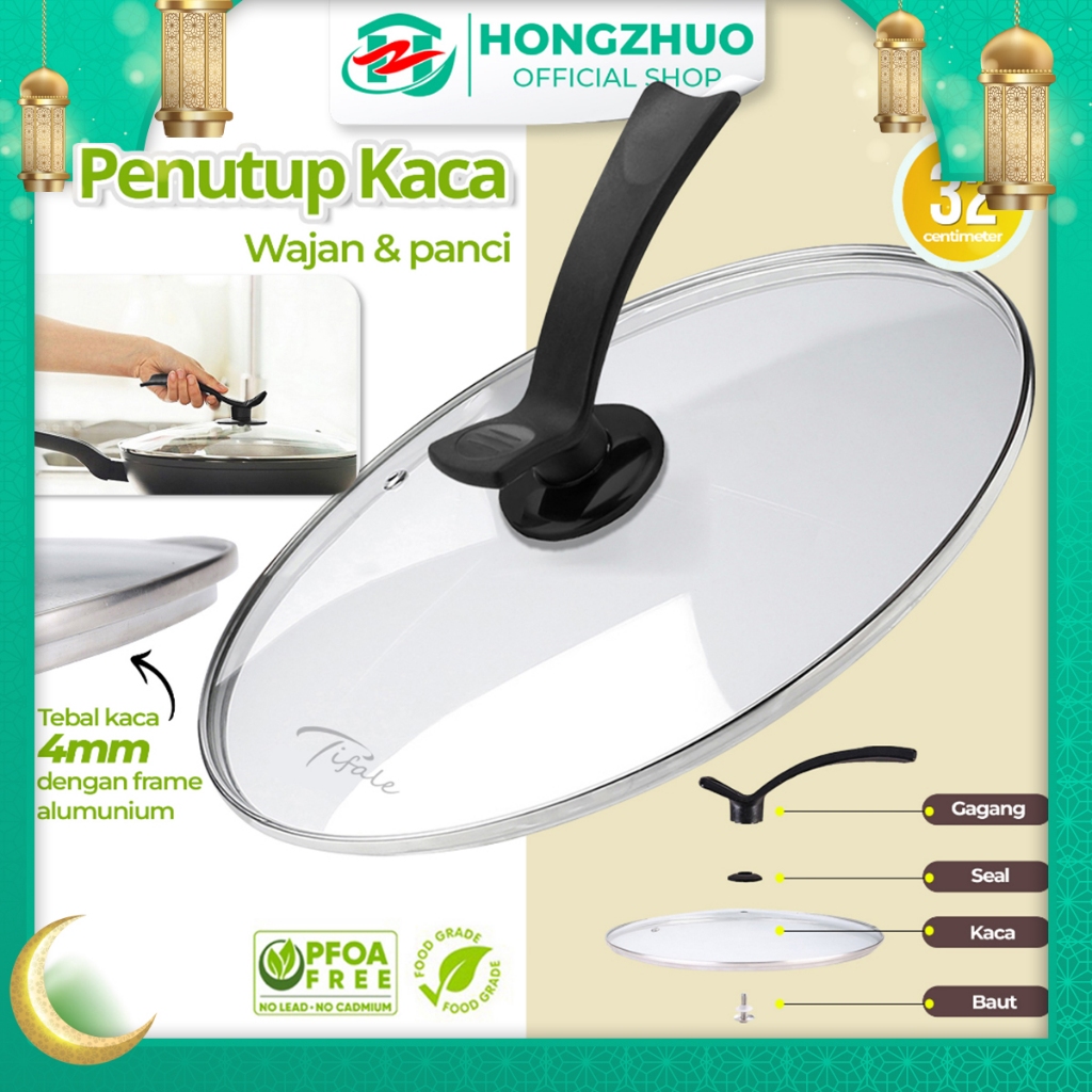 Hongzhuo Tutup Wajan Penggorengan / Tutup Panci Bahan Kaca dan Tebal Ukuran 32cm