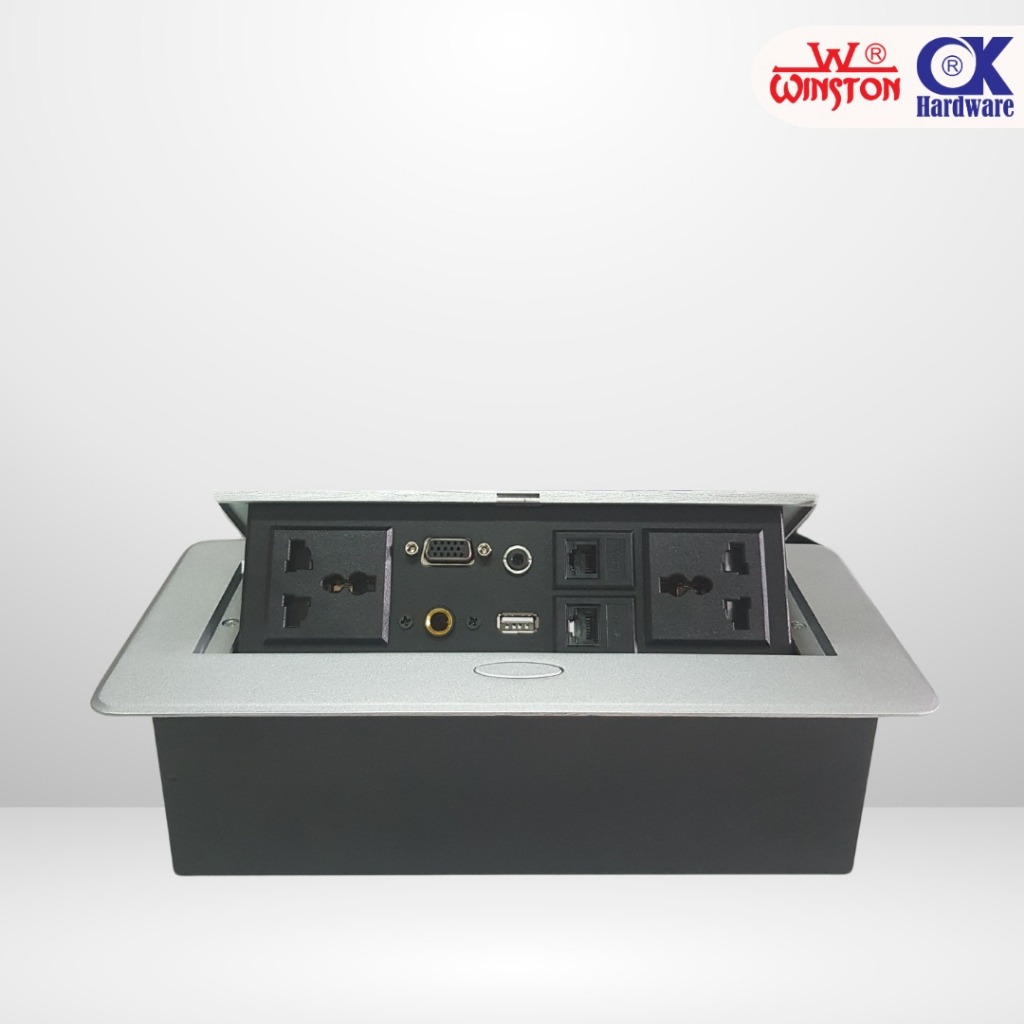 Stop Kontak Meja Tanam 2 Lubang + USB SIlver + HDMI Multimedia Winston Interior