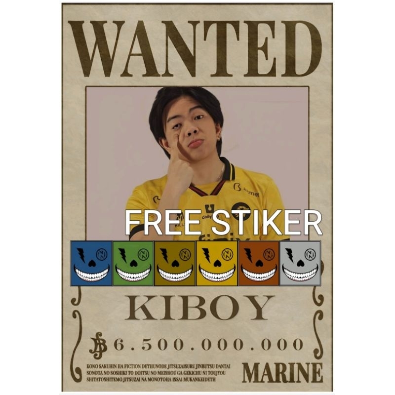 

stiker kiboy model wanted one piece ukuran A4 free stiker