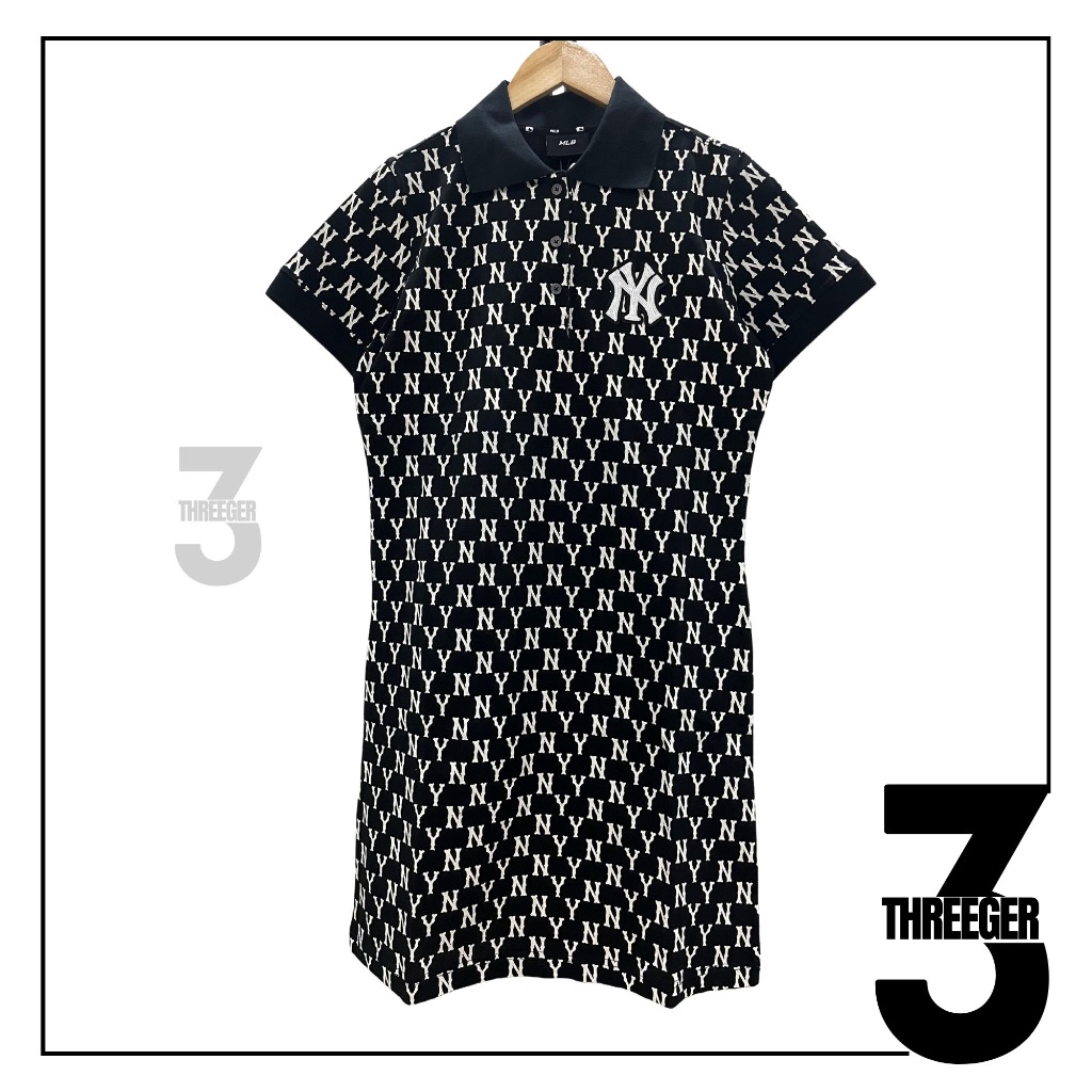 MLB NY New York Yankees White Monogram Polo Midi Dress Black Original