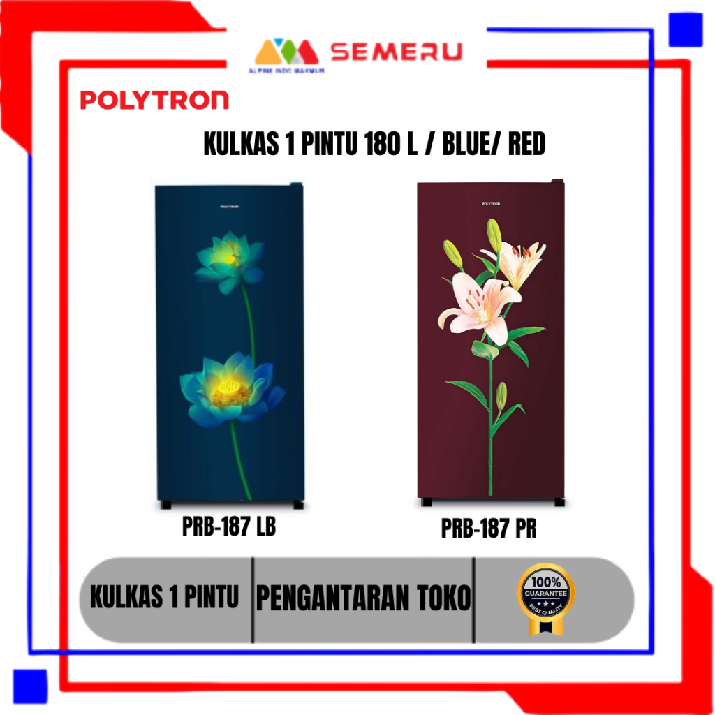 POLYTRON KULKAS 1 PINTU 180 L RED PRB-187 PR/ GREY PRB-187 TY/ BLUE PRB-187 LB