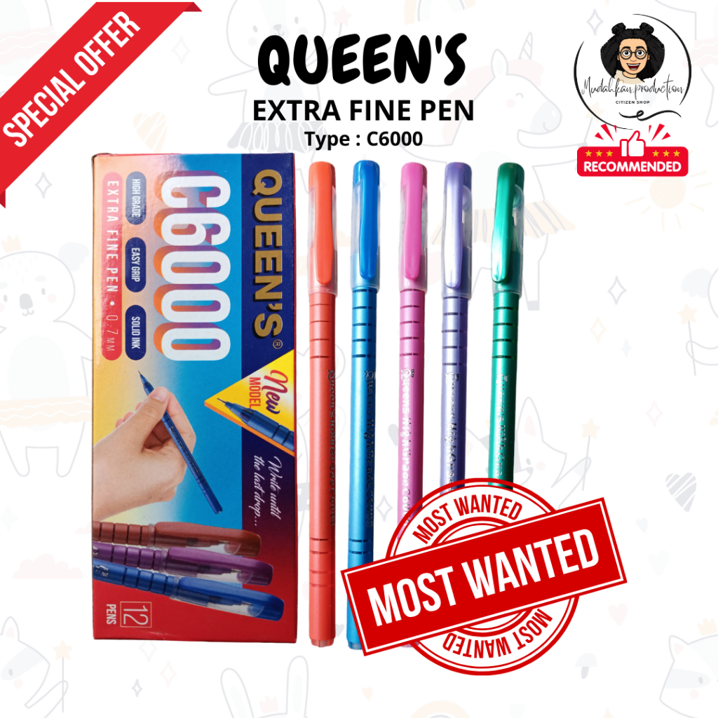 

PULPEN FINE PEN QUEEN'S C6000 TINTA WARNA HITAM 0.7 mm | 1 PACK ISI 12 | 1 PACK ISI 6