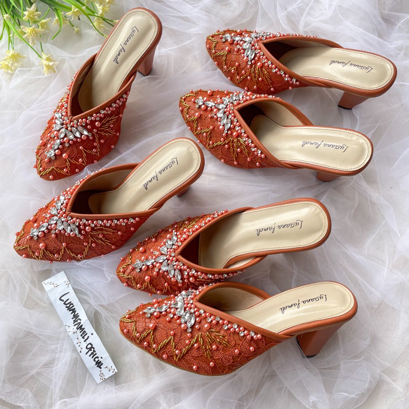 𝙃𝒂𝙯𝒆𝙡 | Heels pengantin 25 warna hak datar sampai 7 cm sepatu payet  pesta shoes wedding sendal wani