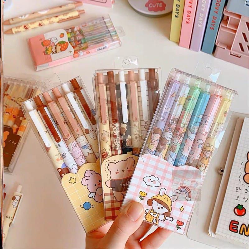 

{A} Pulpen Gel Lucu Set 6in1 | Pulpen Tinta Hitam | pulpen gel hitam set
