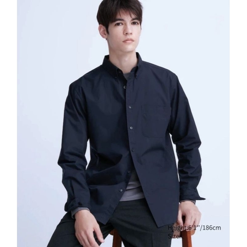 COD Kemeja Hitam Pria UNIQLO Kemeja Pria Polos Slimfit Casual