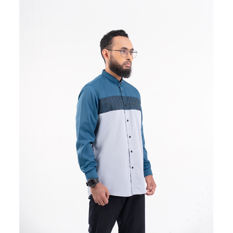 Fadkhera Kefee Baju Koko Modern Warna Biru Lengan Panjang