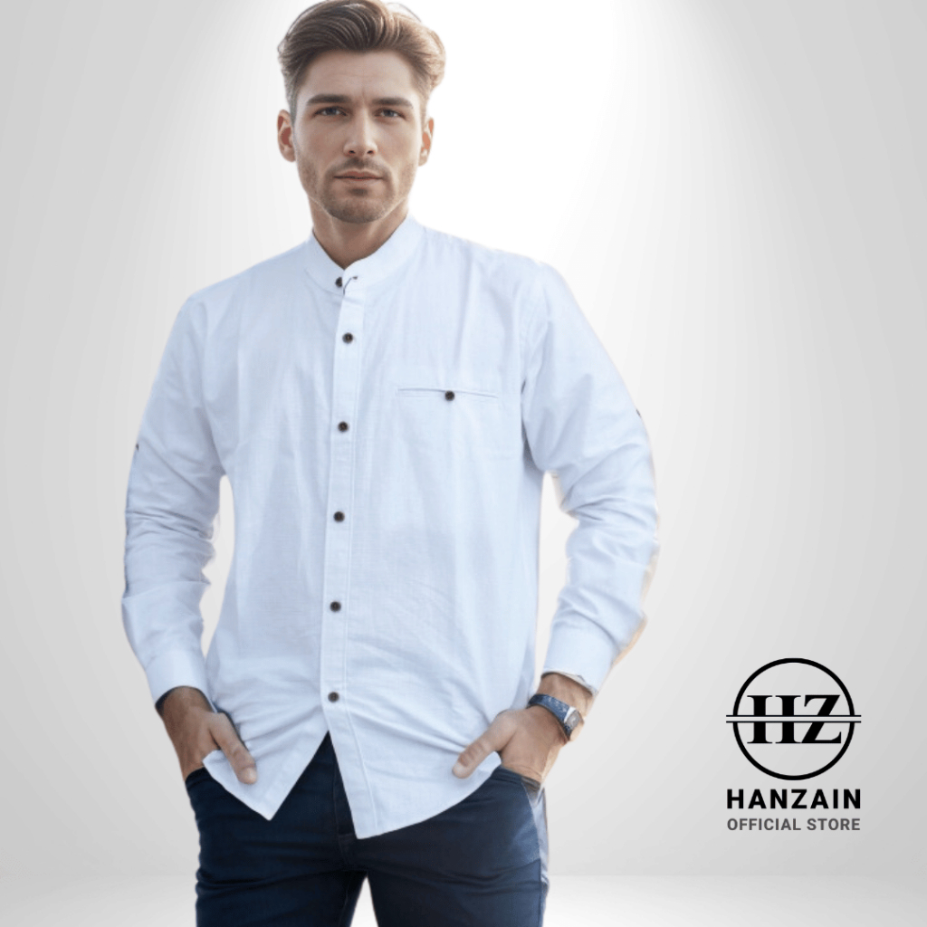 KEMEJA PRIA KEMKO LENGAN PANJANG - PUTIH - HANZAIN OFFICIAL
