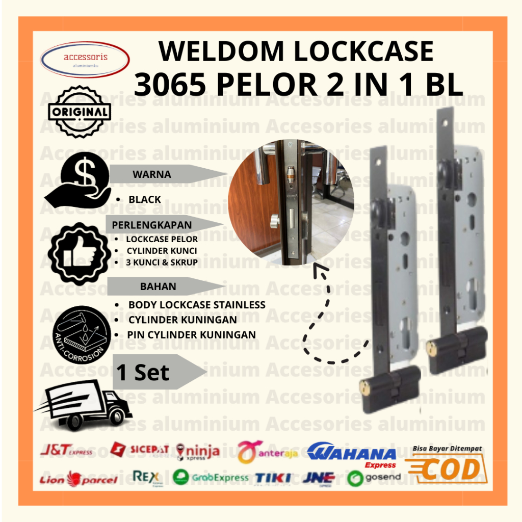 Weldom kunci 3065 2 in 1 Lockcase Pintu Pelor cylinder 65mm Kunci