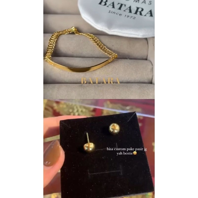 Orderan Kak Balqis - Anting tusuk emas 99% 1.5 gr & Rantai tangan plat pasir Emas 99% 6 gr
