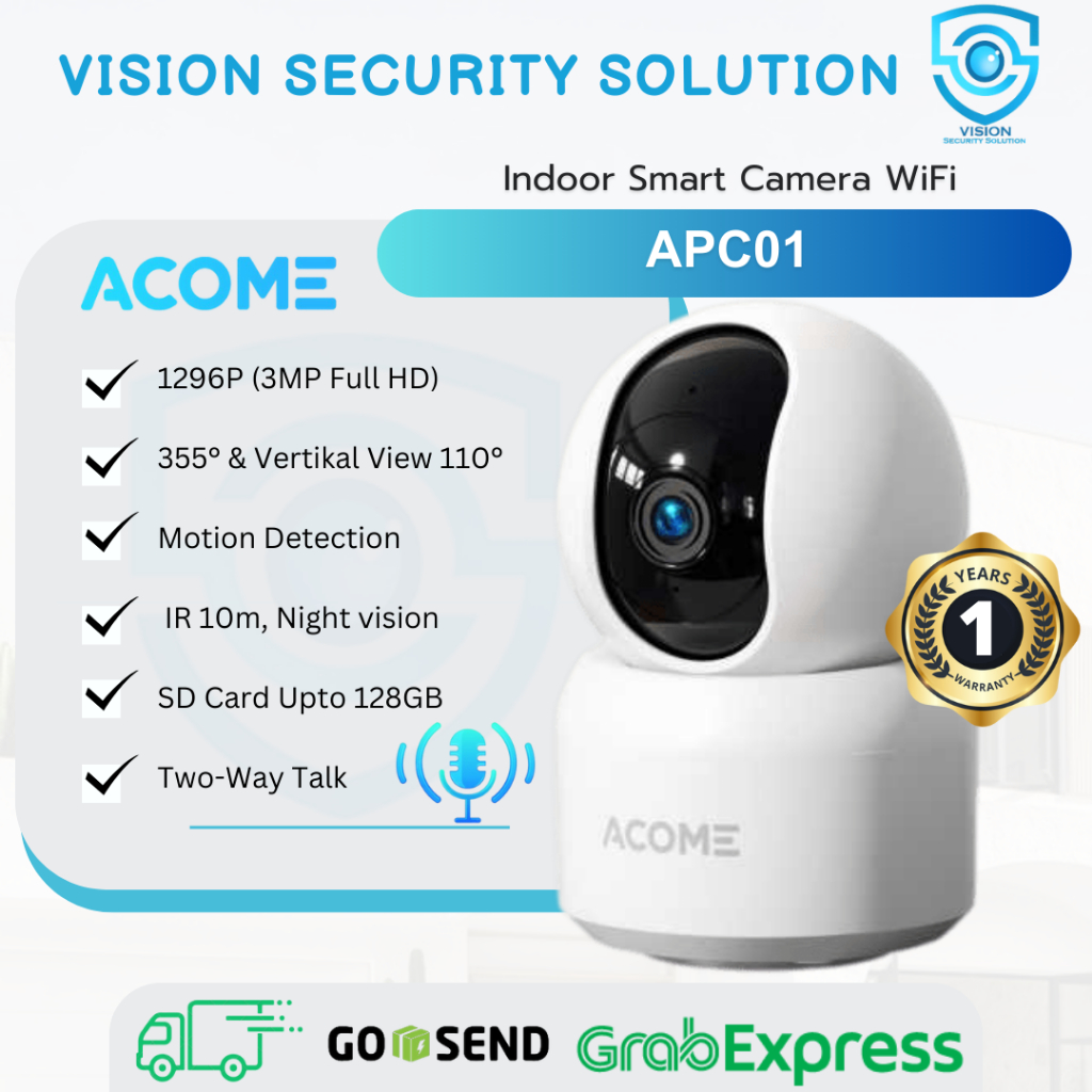 Acome APC01 3MP Smart Camera CCTV Indoor WiFi Camera Two Way Talk - Smart CCTV Indoor - Garansi Resm