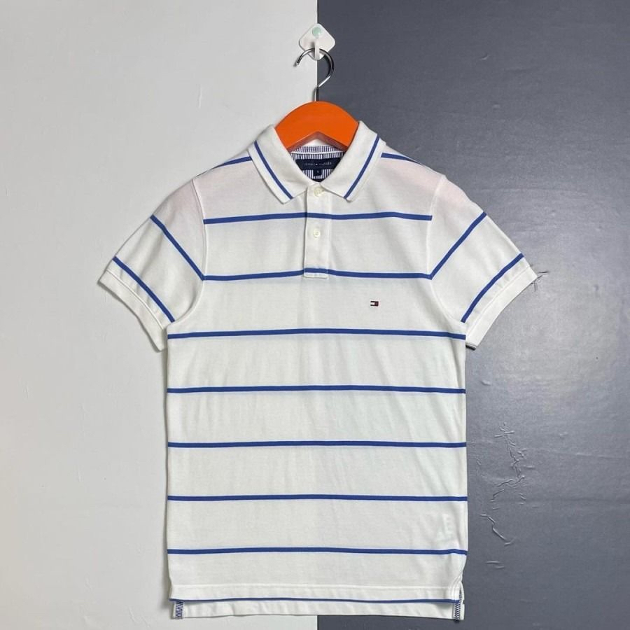 Tommy Hilfiger White Blue Salur Polo Shirt Original Authentic 100% Asli Poloshirt TH Putih Biru Baju