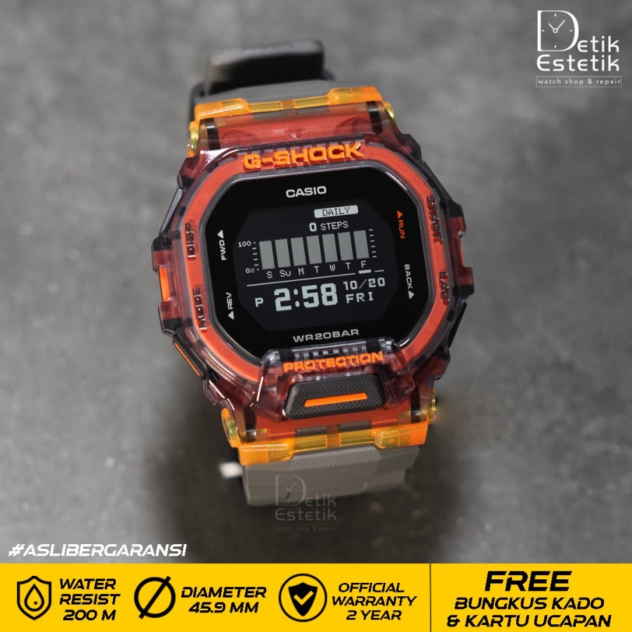 Jam Tangan Casio G-Shock GBD-200SM-1A5 / GBD200SM1A5 Orange Digital Bluetooth Original