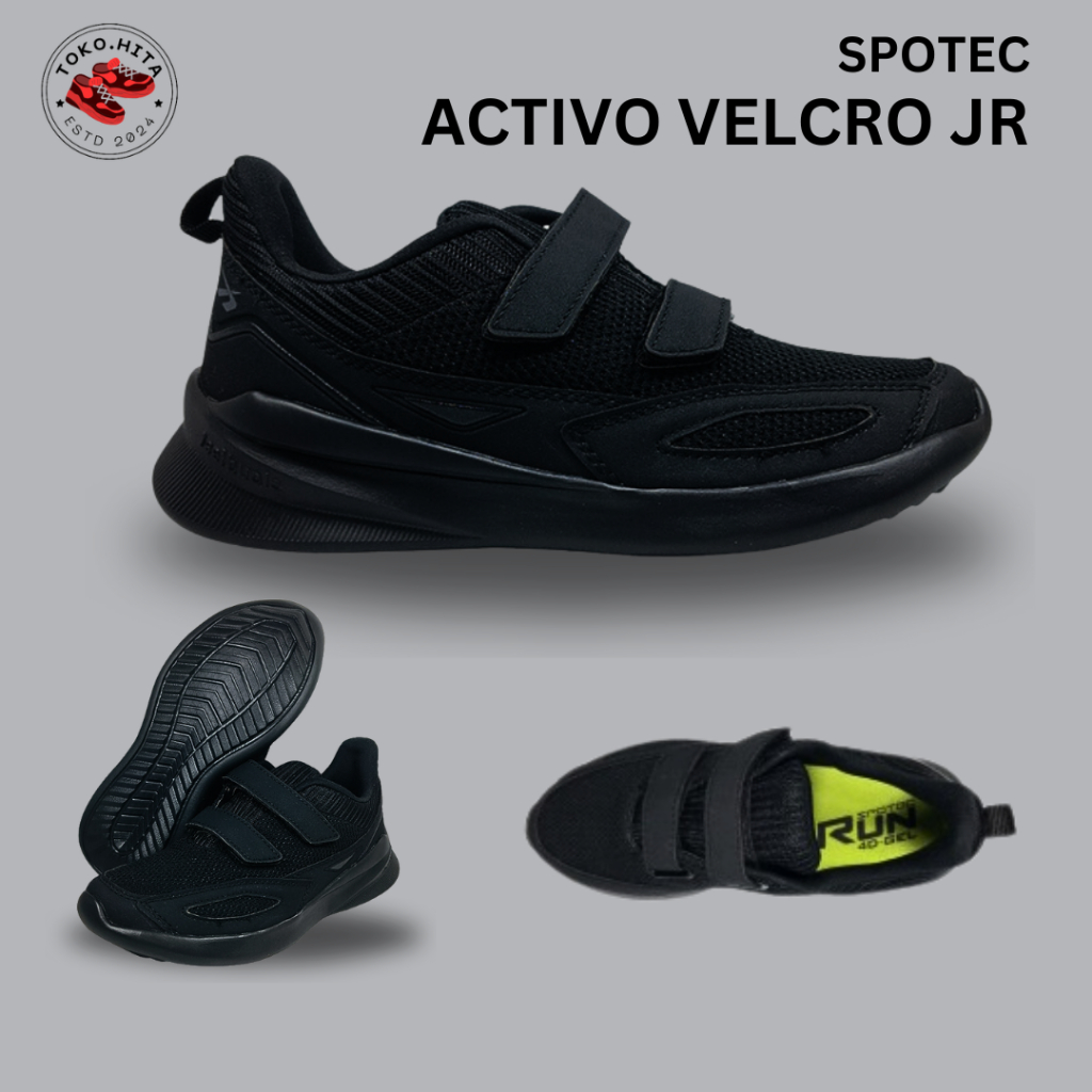 Sepatu Sekolah Anak Spotec ACTIVO VELCRO JR HITAM/HITAM Original