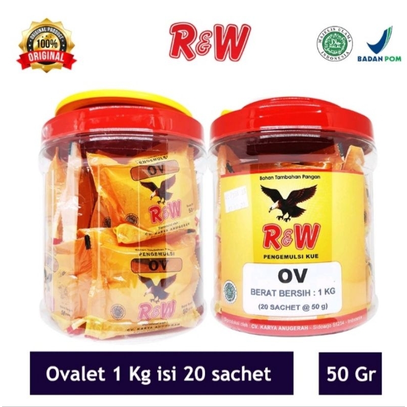 

Emulsifier SP Ovalet Pengemulsi Pelembut Pengembang Kue Roti Rajawali R&W 1 Kg Toples 50g