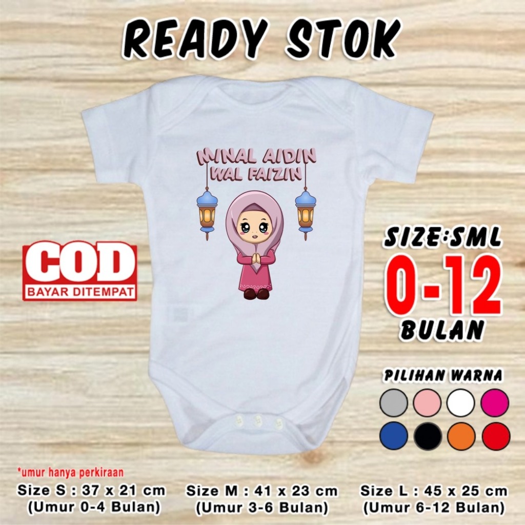 Baju Lebaran Bayi MINAL AIDIN WAL FAIZIN Pakaian Idul Fitri Perempuan Jumper Baby Muslim Romper Rama