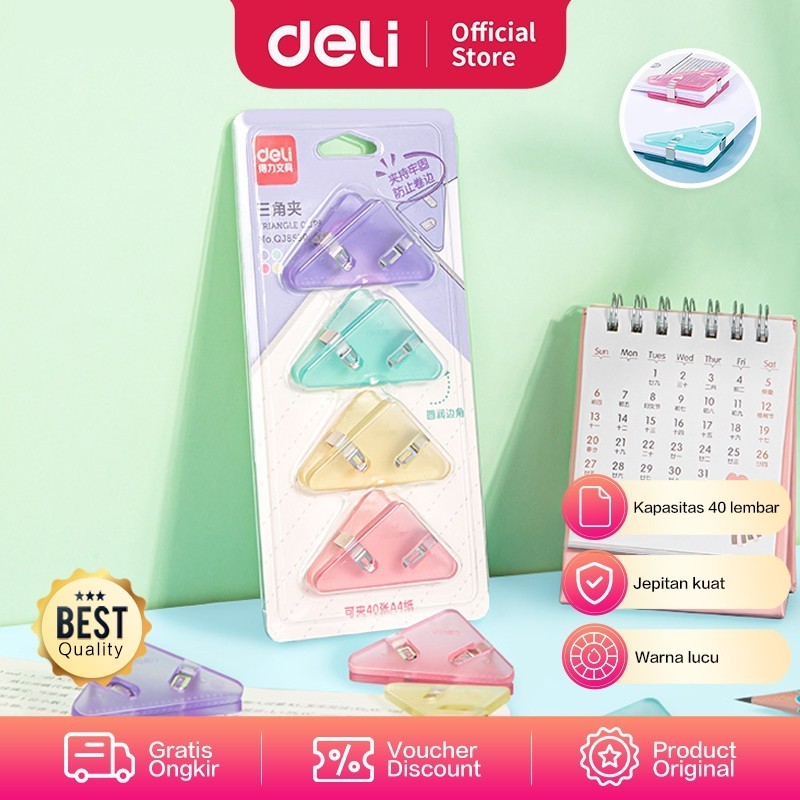 

Penjepit Sudut Kertas Deli Triangle Paper Clip Max 40 Lembar ( isi 4)